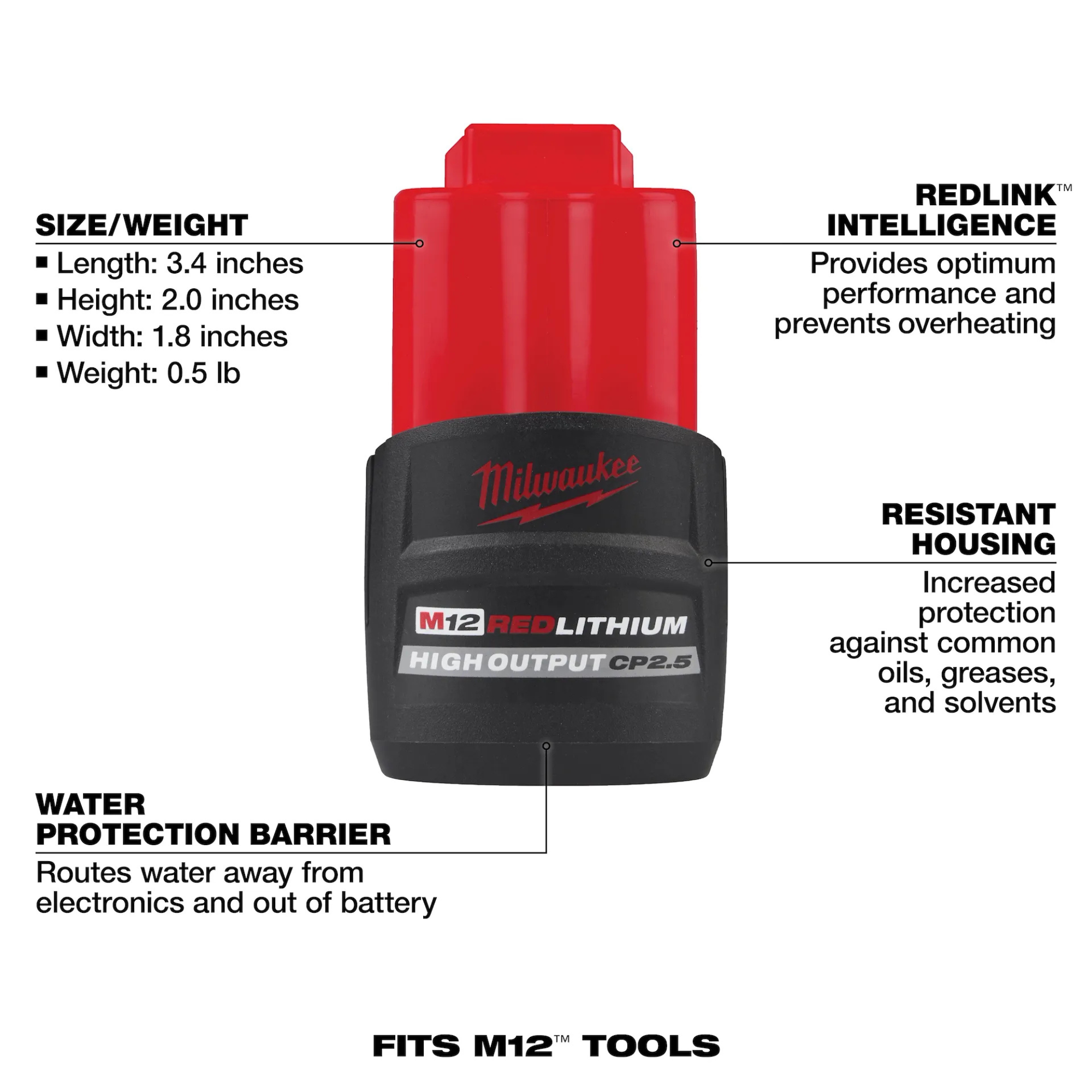 Milwaukee M12 Redlithium High Output CP2.5 Battery Pack from Columbia Safety